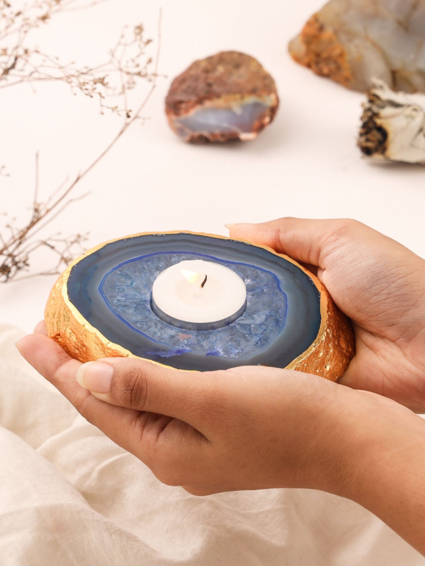 Agate Candle Holder Blue