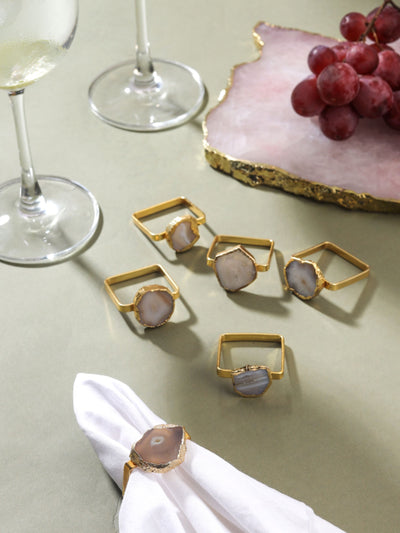 Napkin Rings- Natural Agate Set of 6