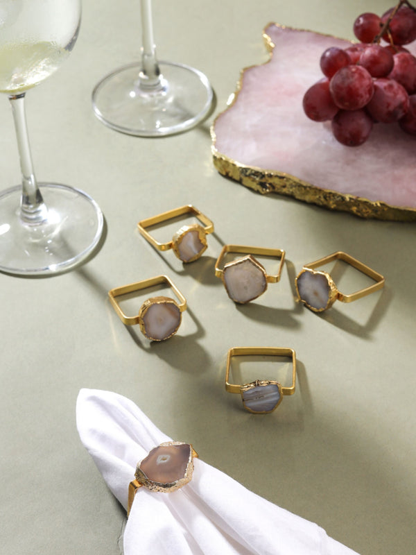 Napkin Rings- Natural Agate Set of 6
