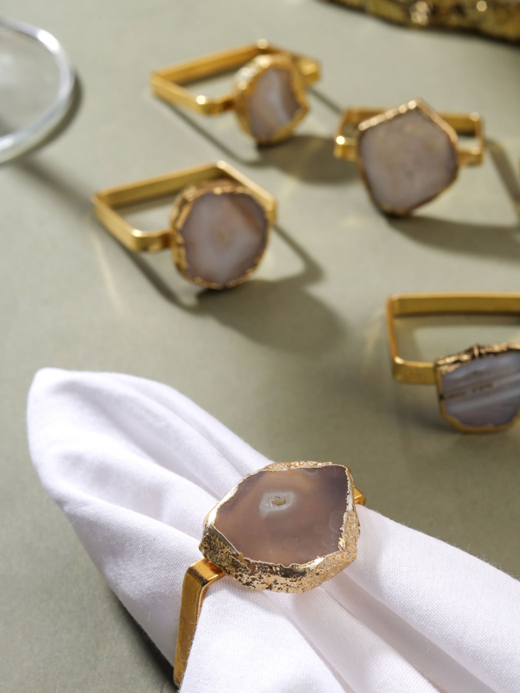 Napkin Rings- Natural Agate Set of 6