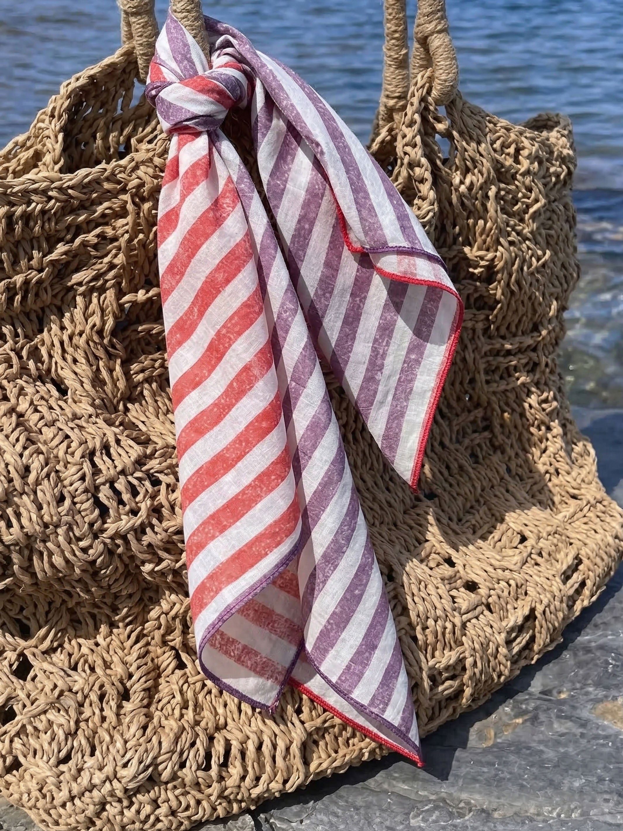 Purple & Red Stripes Bandana I Cotton Square Scarf