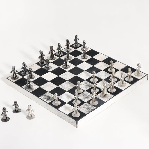 White & Black Equine Leather Chess Board