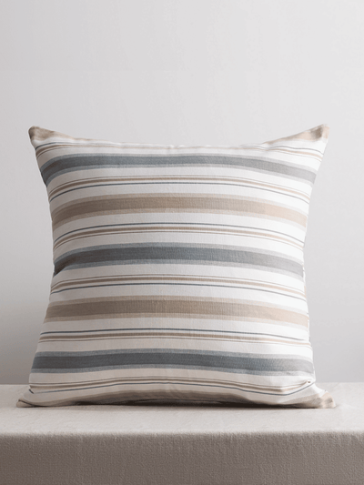 Montauk Blue and Brown Striped Cotton Cushion Cover