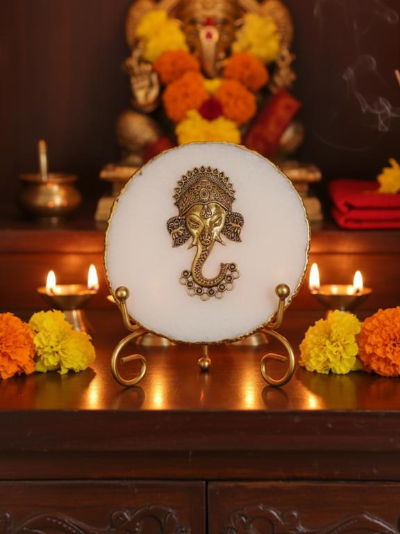Agate Metal Ganesha Decorative Plate with Stand