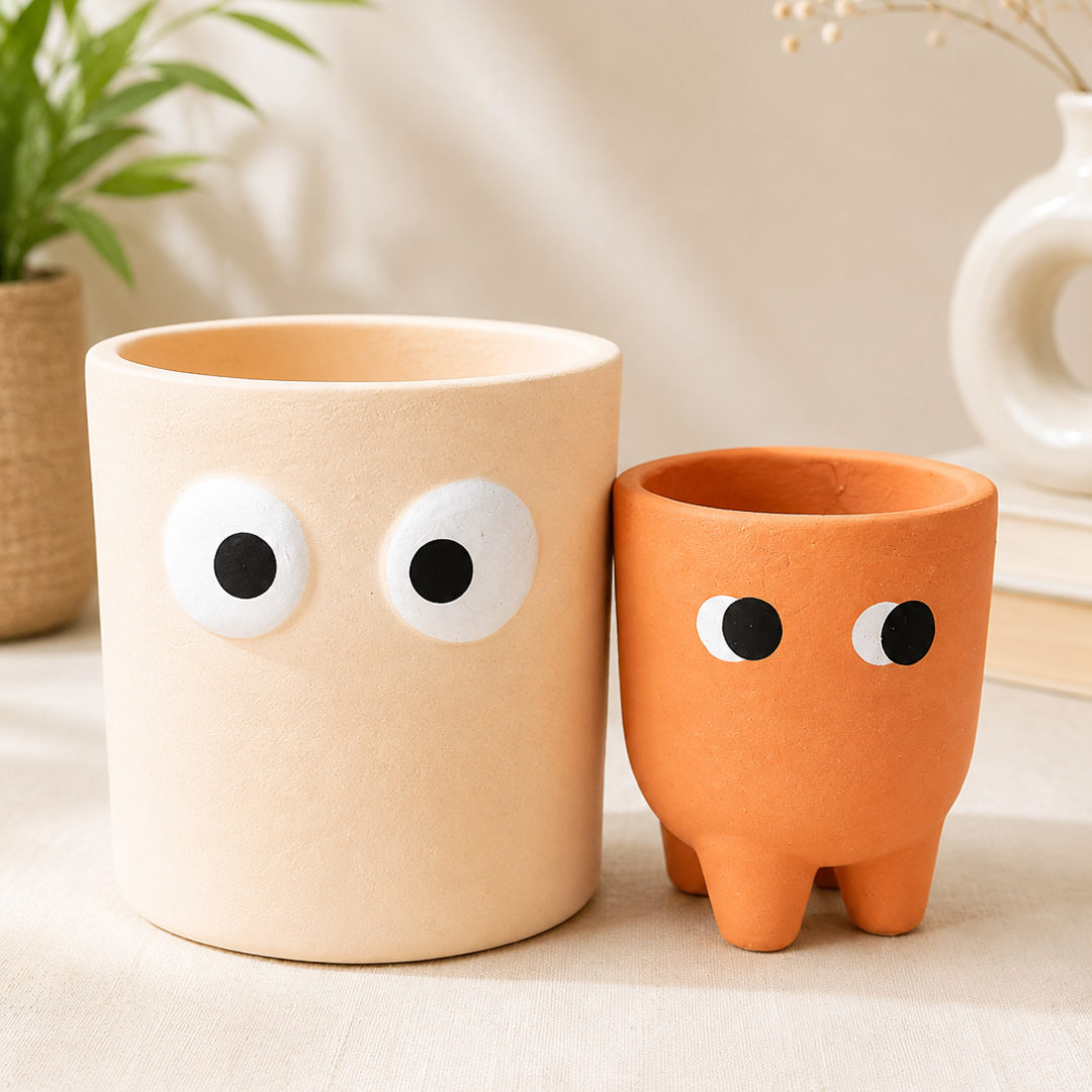 Petite Form Decorative Face Planter Set of 2 – Orange & White - https://artecasa.in/