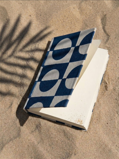 Handcrafted Sustainable A5 Diary Journal Notebook | Handmade Paper | Blue Retro Checks