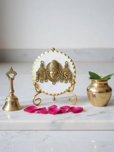 Premium Marble Metal Venkateshwara Decorative Plate with Stand