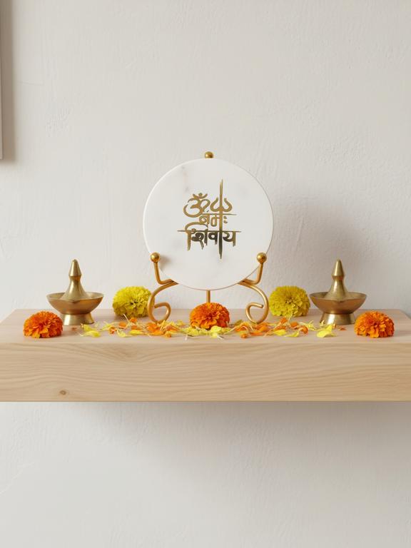 Marble Decorative Plate with Metal Stand | Om Namah Shivaya