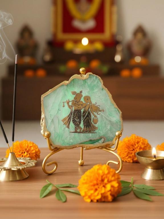 Natural Agate Stone Radha Krishna Frame Showpiece