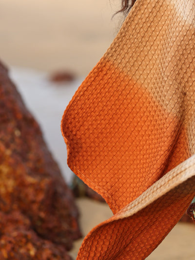 Dip Dye Cotton Bamboo Waffle Bath Towel Clay Sienna
