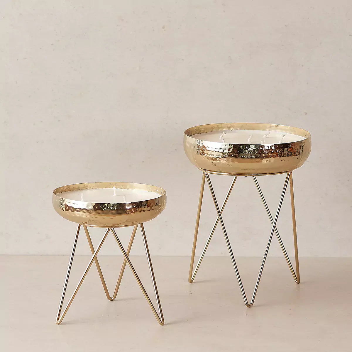 Stardust Gold Hammered Candle Urlis on a stand set of 3