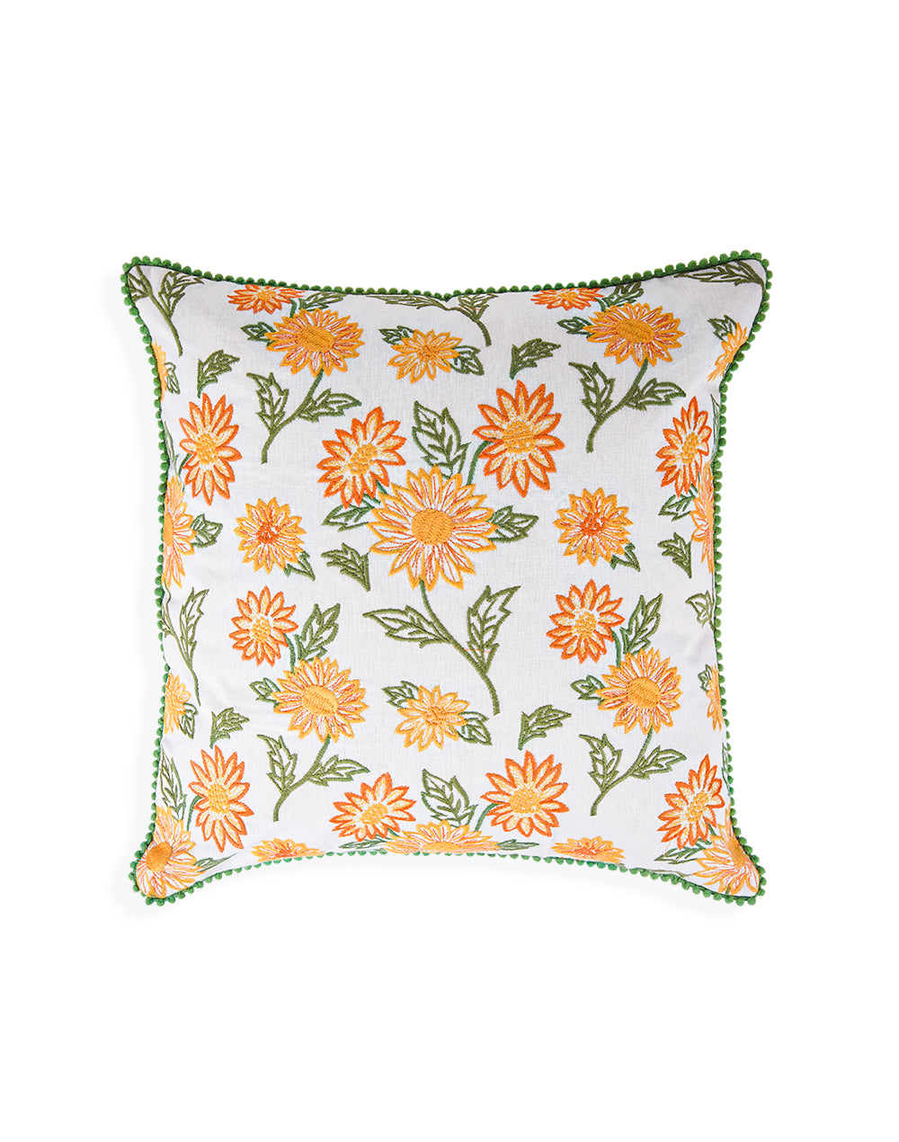 Set Of 2 - Yellow Cotton Embroidery Cushion Cover - 16"X16"