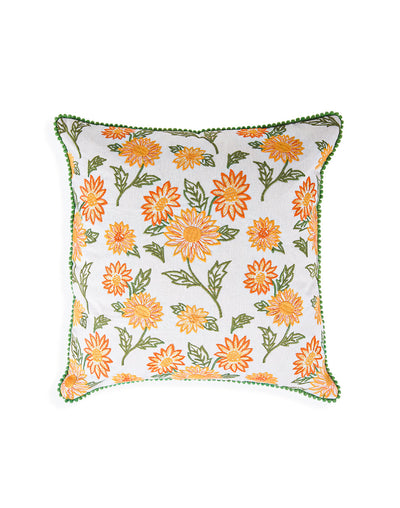 Set Of 2 - Yellow Cotton Embroidery Cushion Cover - 16"X16"