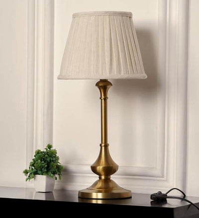 Antique Gold Brass Table Lamp (22") – Pleated 10" Shade