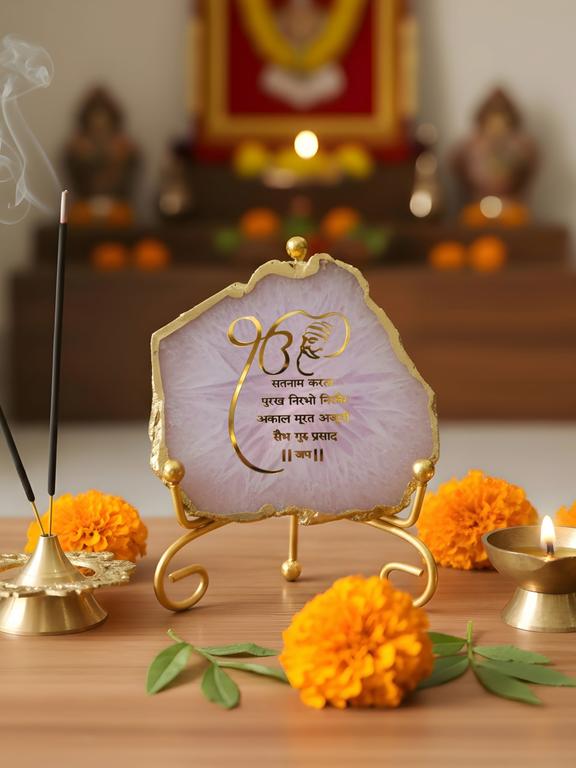 Premium Agate Decorative Plate with Stand | Mool Mantra Spiritual Design
