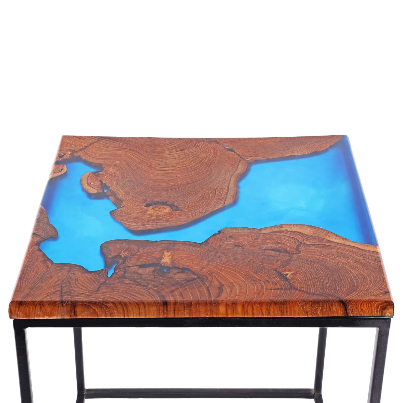 Side Table – Acacia Wood with Ultramarine Blue Resin Finish