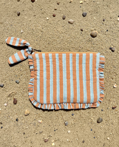 Sustainable Quilted Cotton Travel Pouch l Midsummer Bloom Flat Frill Organizer