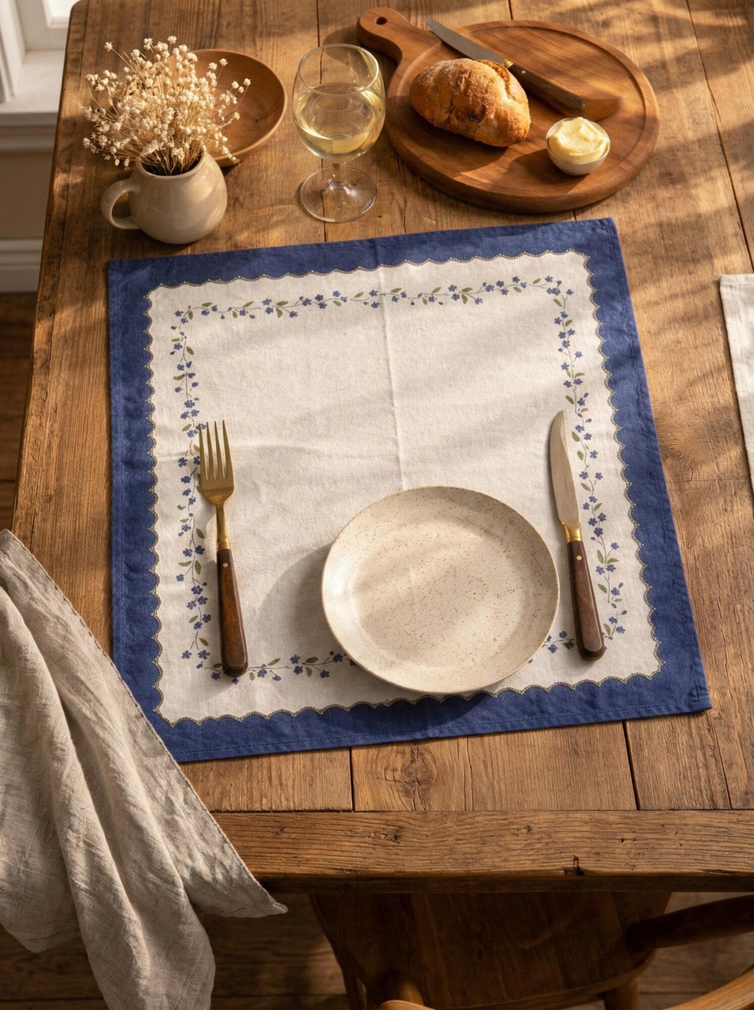 Blue Meadow Scallop Printed Cotton Napkins