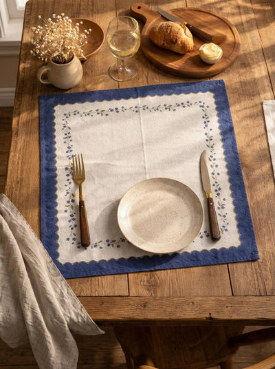 Blue Meadow Scallop Printed Cotton Napkins
