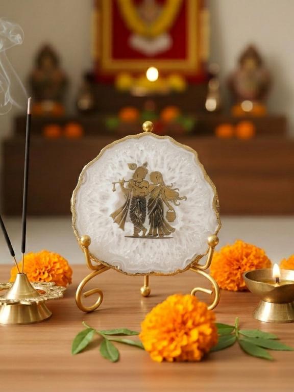 Natural Agate Stone Radha Krishna Frame Showpiece