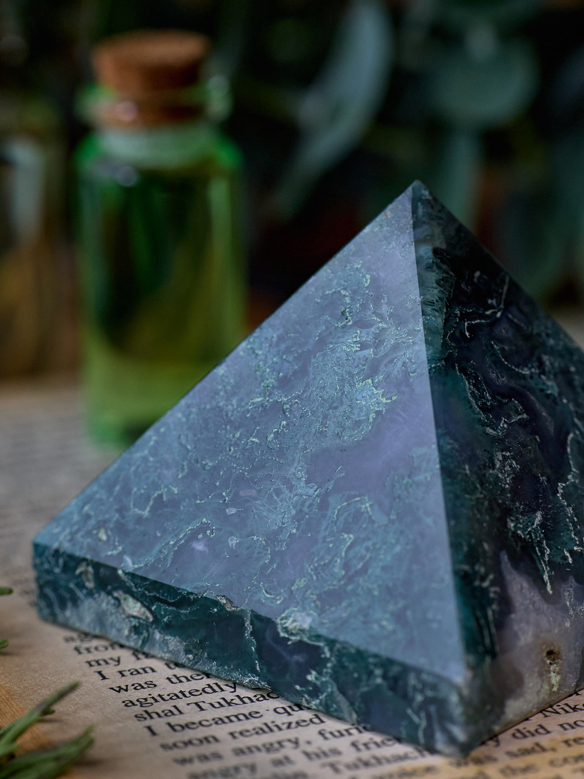 Semi-precious Gemstone - Moss Agate Pyramid