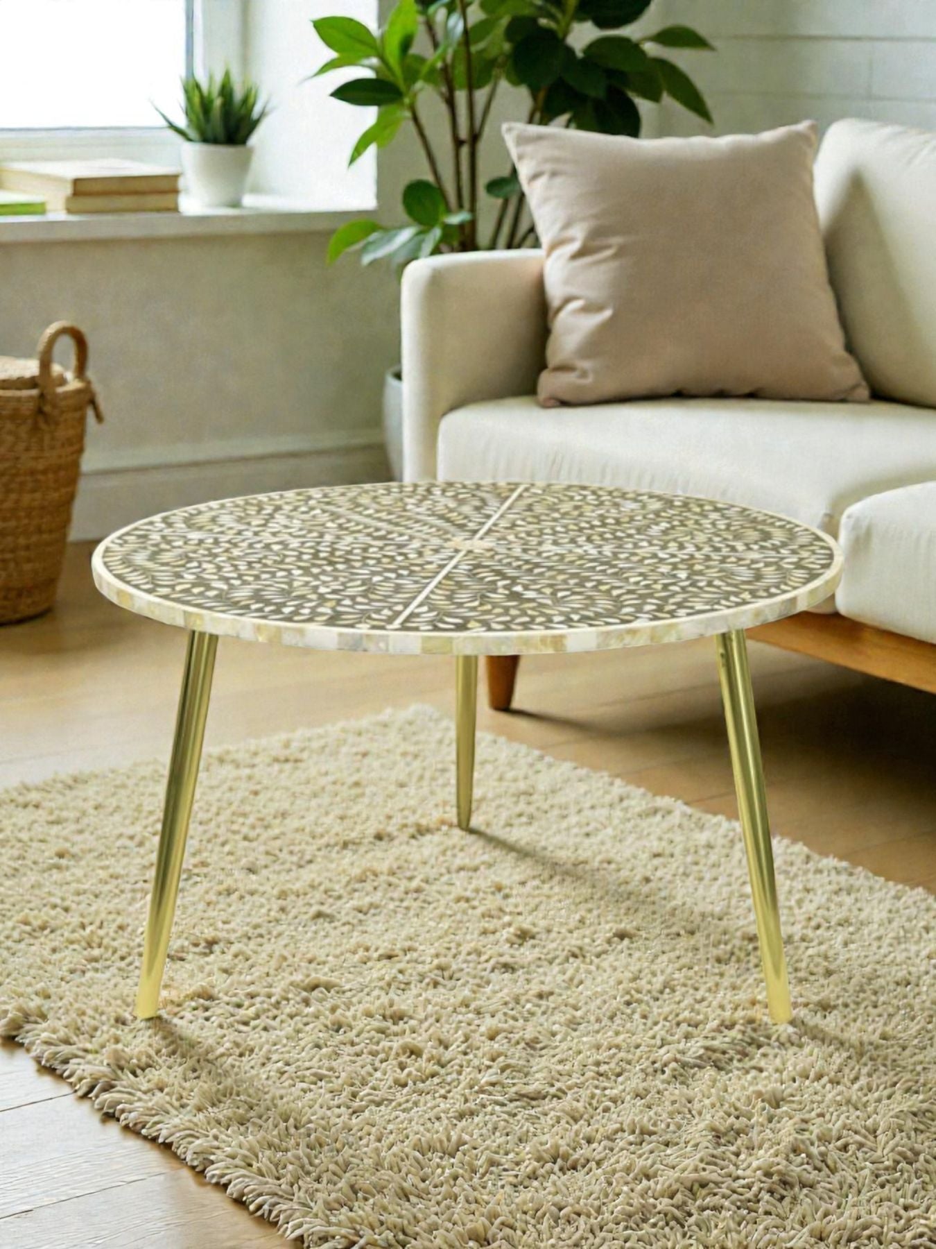 Trinity Mother of Pearl Inlay Round Coffee Table