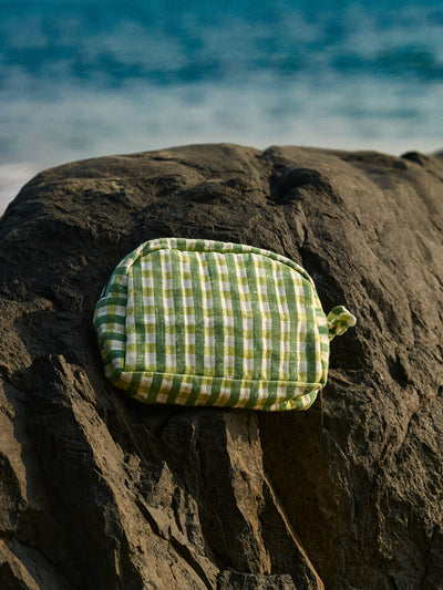 Sustainable Quilted Cotton Travel Pouch Set l Green Checks Classic Organiser Set