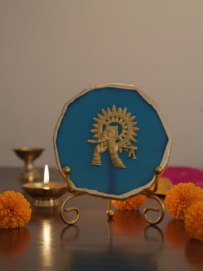 Agate Metal Krishna Decorative Plate with Stand