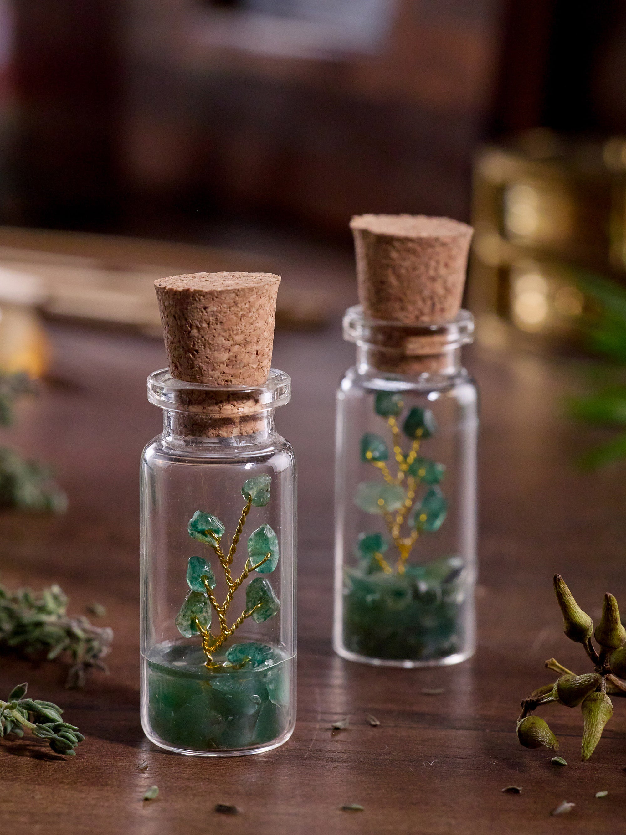 Semi-precious Gemstone - Green Aventurine Bottle Tree - Set of 2