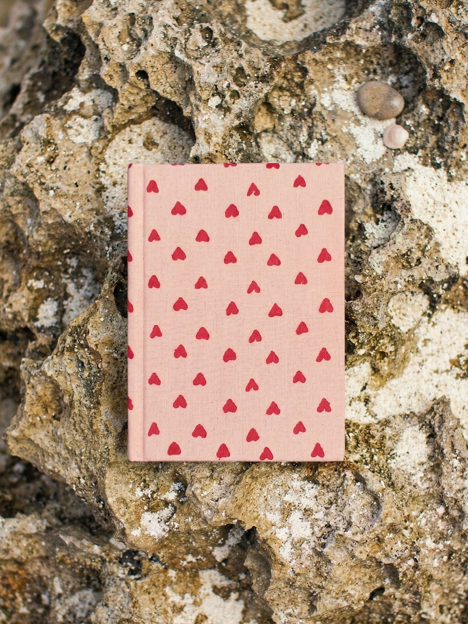Handcrafted with Red Hearts on Pink A5 Journal Diary