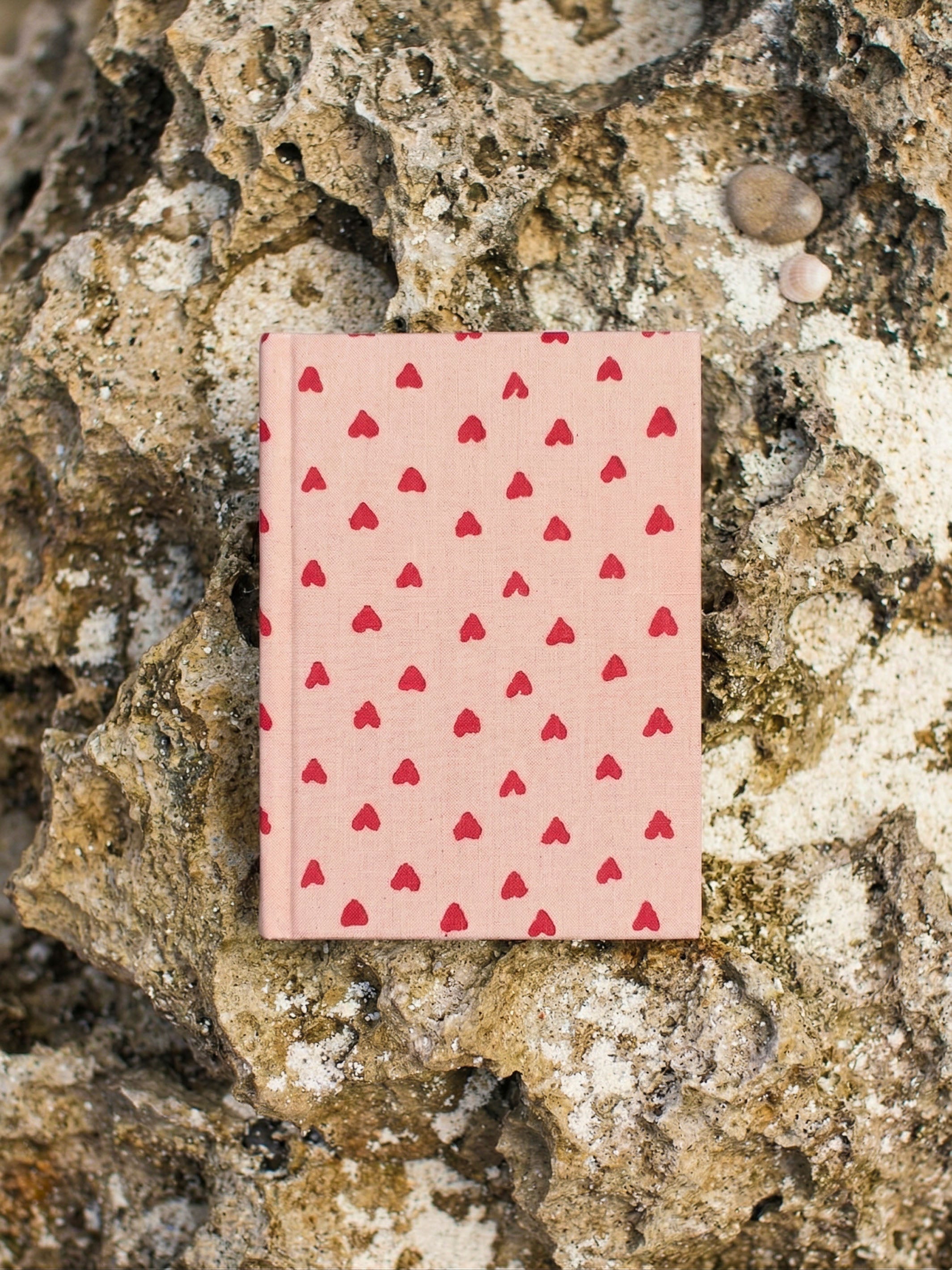 Handcrafted with Red Hearts on Pink A5 Journal Diary