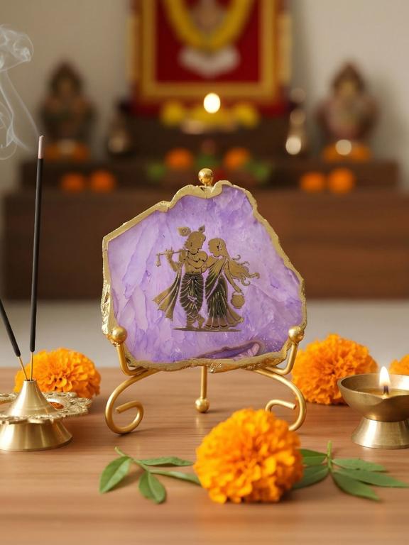 Natural Agate Stone Radha Krishna Frame Showpiece