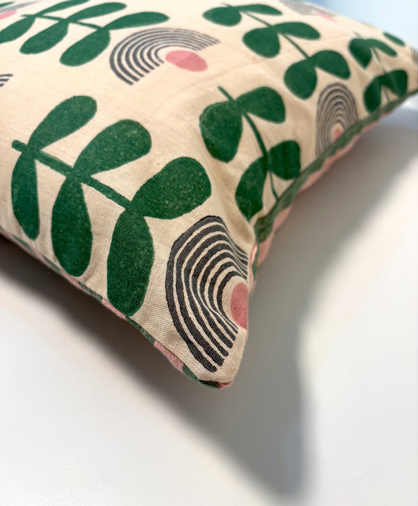 Mid-Modern Reversible Cotton Cushion Cover l Beige & Green