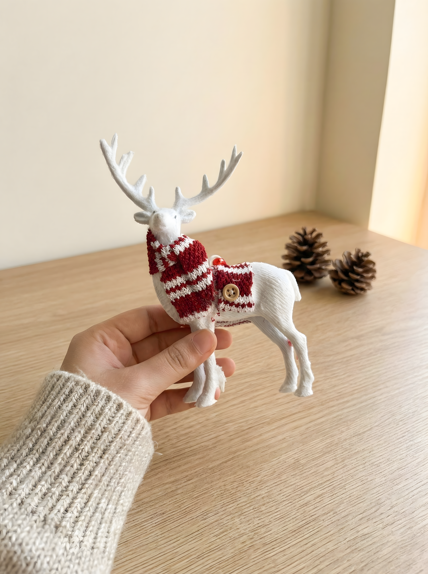 Christmas Tree Ornaments Set of 2 – Snowy Cottage and White Reindeer