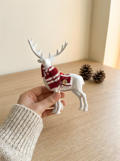Christmas Tree Ornaments Set of 2 – Snowy Cottage and White Reindeer
