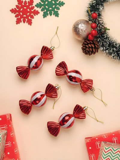 Red & White Toffee Christmas Ornaments (Pack of 4)