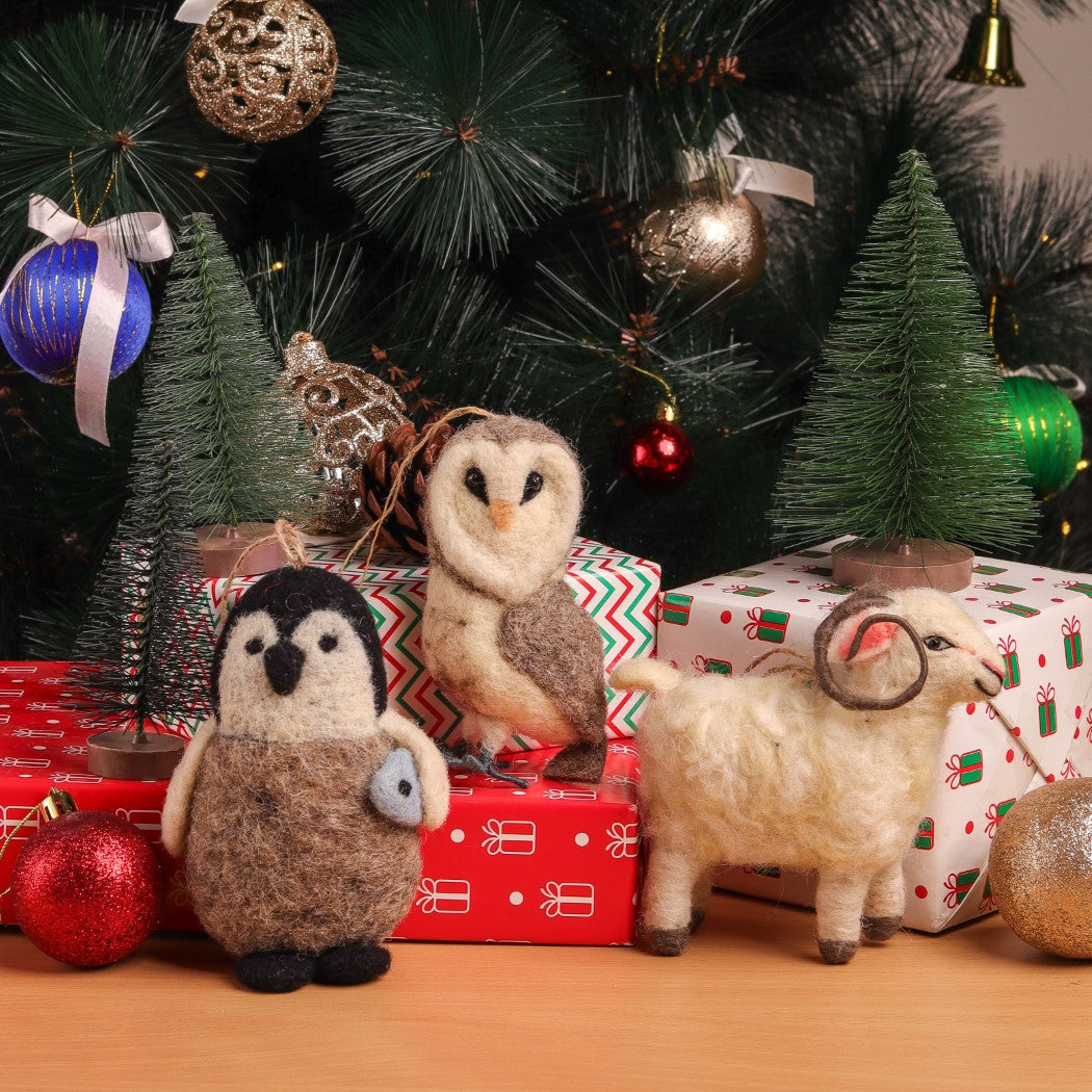 Christmas Hanging Felt Ornaments (Owl + Ram + Penguin)