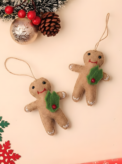 Felt Gingerbread Christmas Ornaments (Set of 2)
