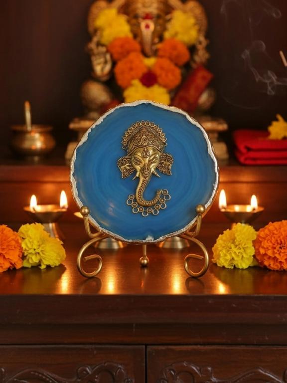 Agate Metal Ganesha Decorative Plate with Stand