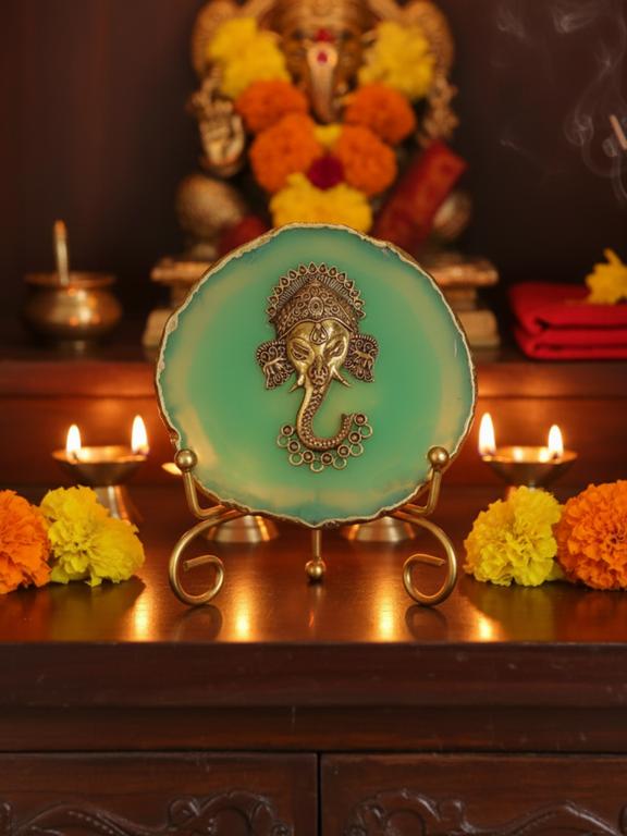 Agate Metal Ganesha Decorative Plate with Stand