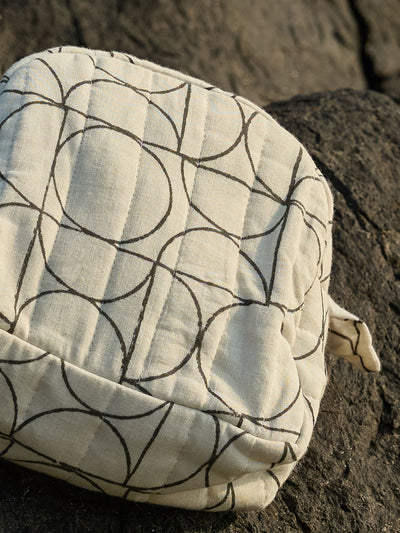 Sustainable Quilted Cotton Travel Pouch l Black & White Organizer
