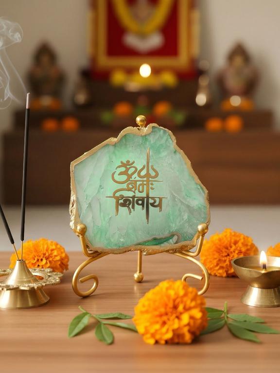 Agate Decorative Plate with Metal Stand | Om Namah Shivaya