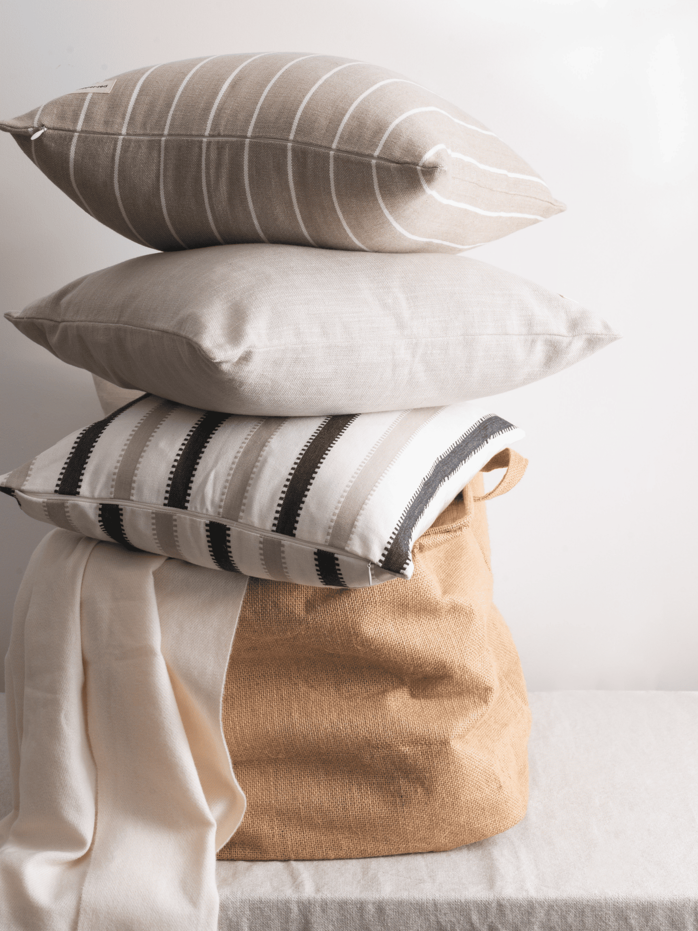 Atacama Brown & White Striped Cotton Cushion Cover