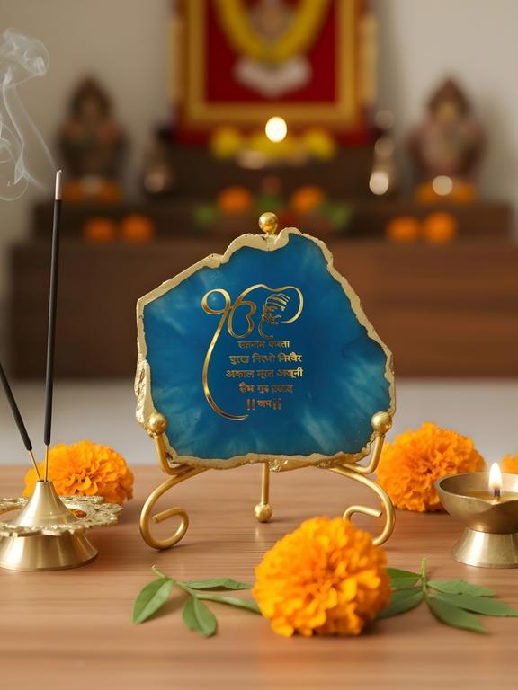 Premium Agate Decorative Plate with Stand | Mool Mantra Spiritual Design