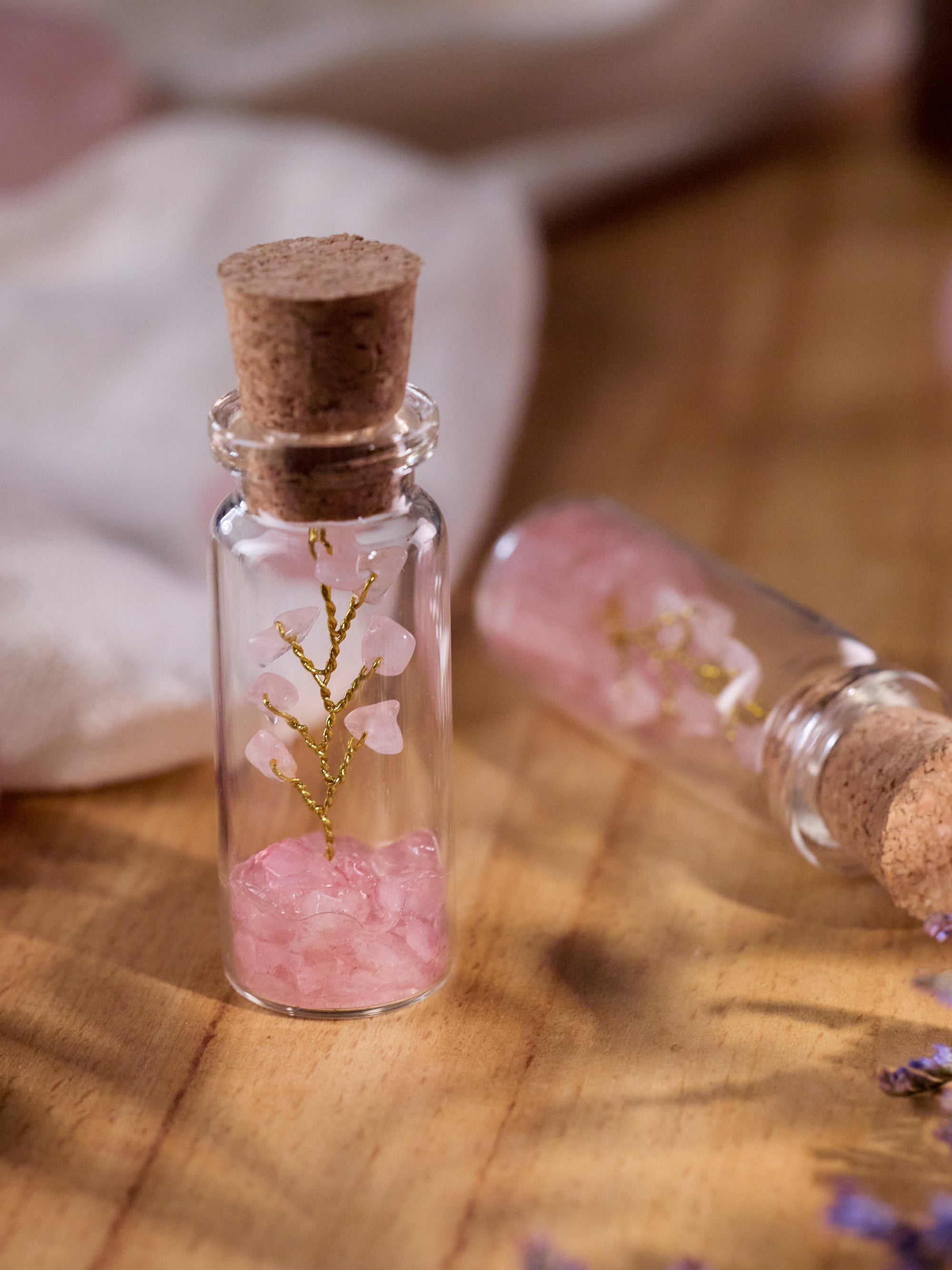 Semi-precious Gemstone - Rose Quartz Bottle Tree - Set of 2