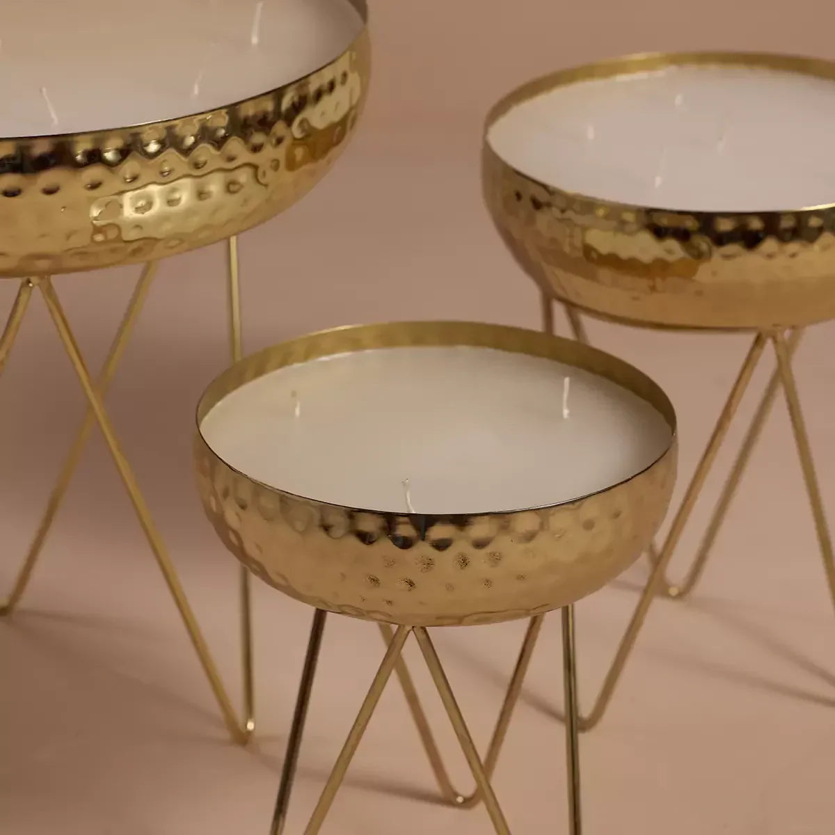Stardust Gold Hammered Candle Urlis on a stand set of 3