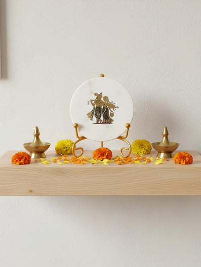 Natural Mother of Pearl Stone Radha Krishna Frame Showpiece