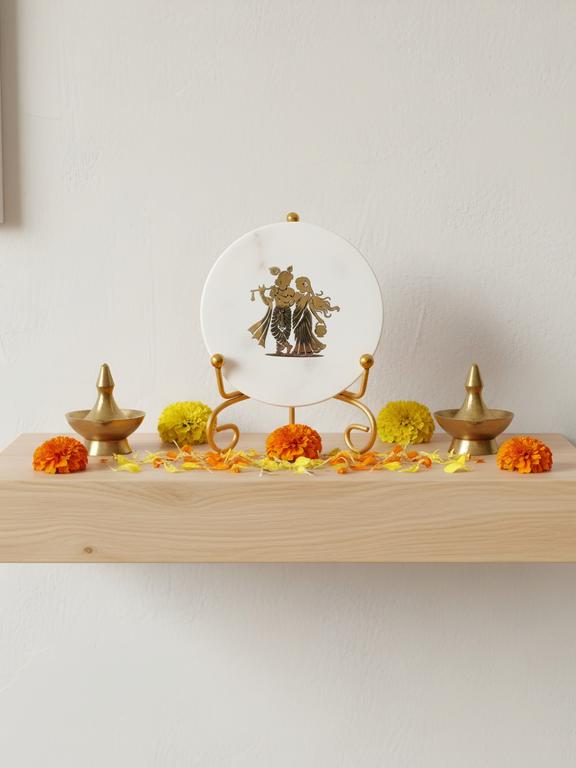 Natural Mother of Pearl Stone Radha Krishna Frame Showpiece