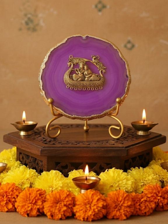 Agate Metal Radha Krishna Decorative Plate with Stand