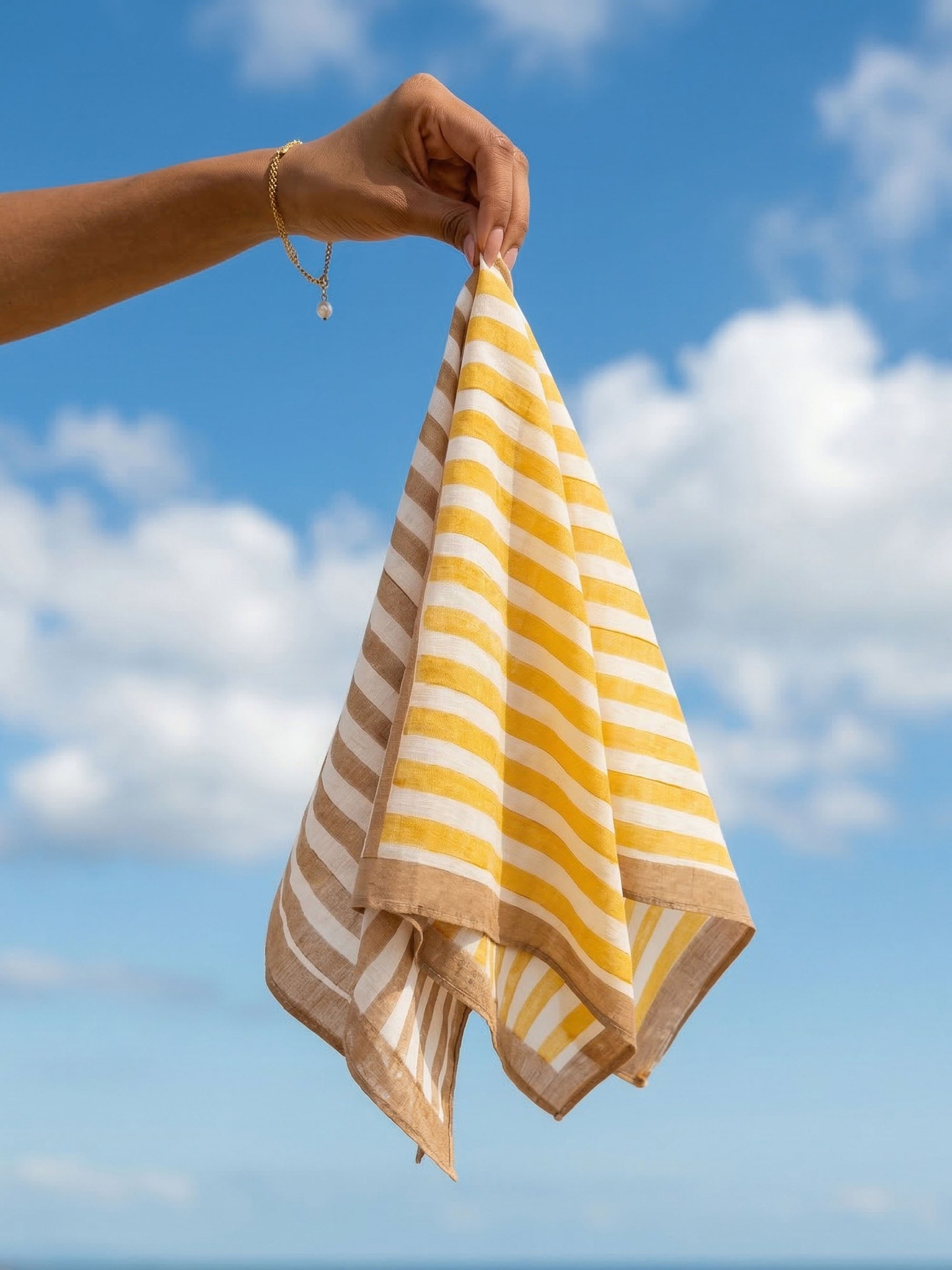 Yellow & Brown Stripes Bandana I Cotton Square Scarf